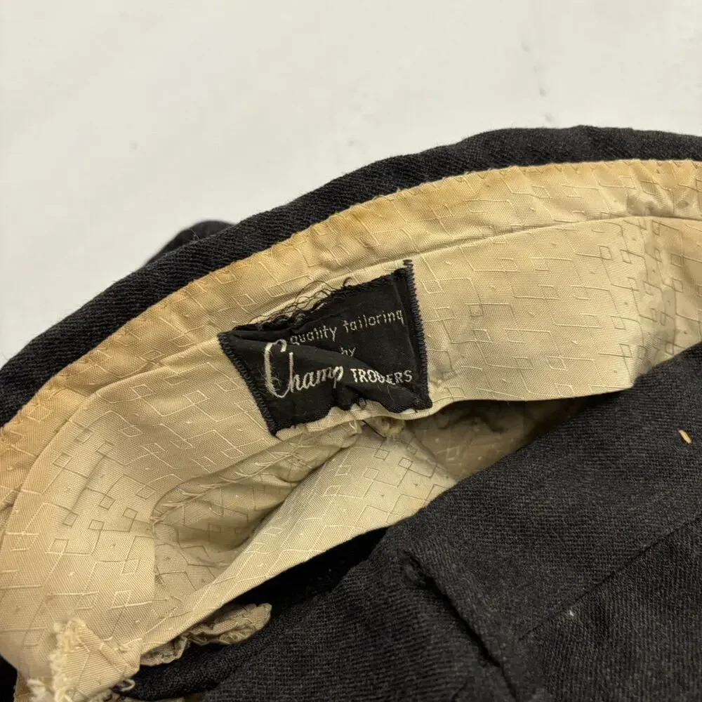 Vintage 50s Champ Black Drop Loop Wool Trousers 30x30